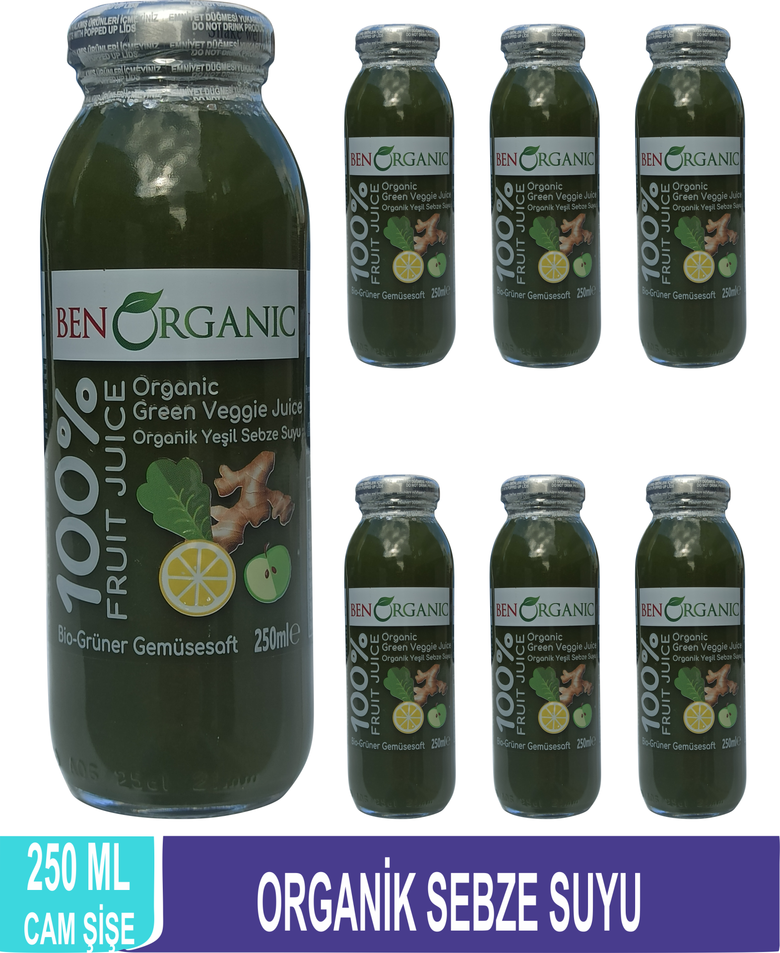 Ben Organic  Organik Sebze Suyu Cam Şişe 250 ml 6'lı Paket