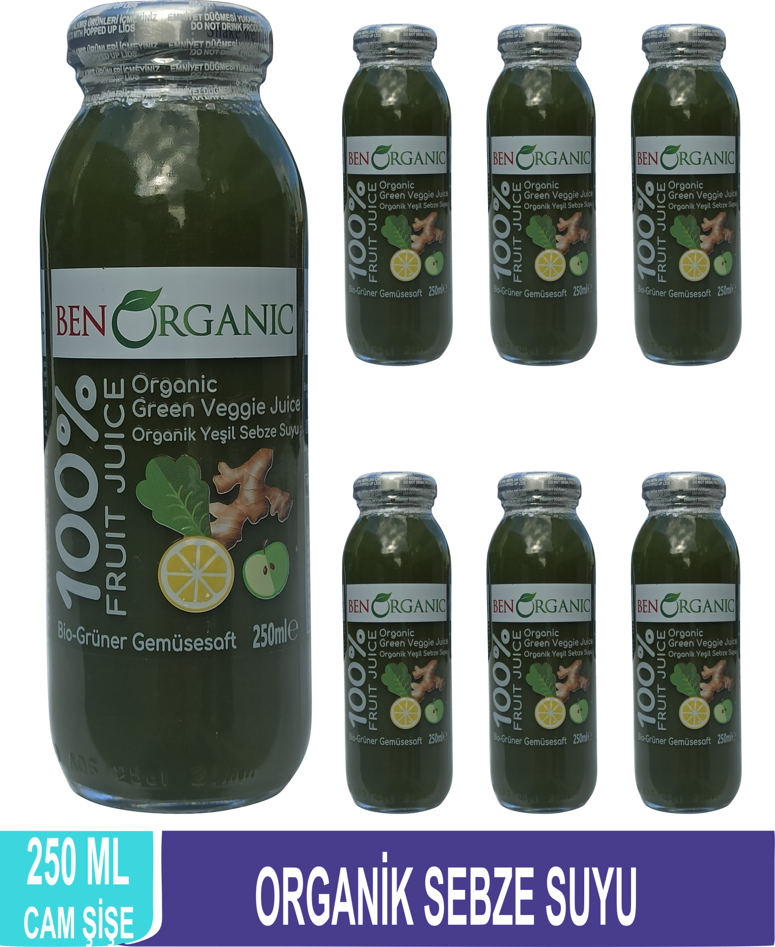 Ben Organic  Organik Sebze Suyu Cam Şişe 250 ml 6'lı Paket