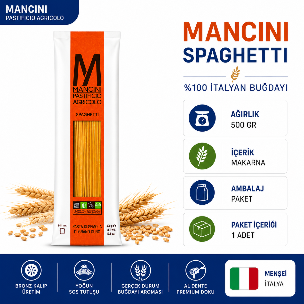 Mancini Pastificio Agricolo Uzun Makarna 500 GR