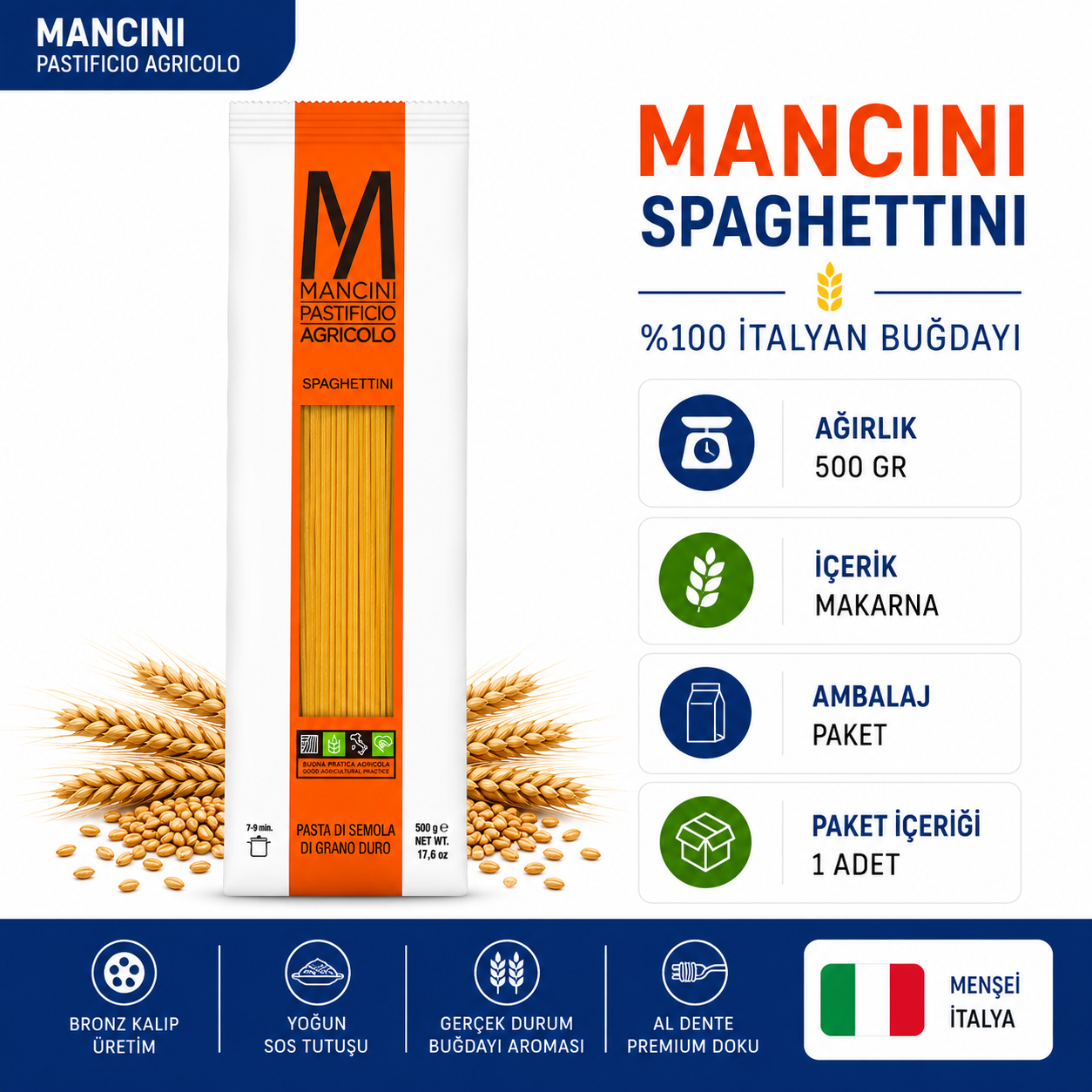 Mancini Pastificio Agricolo Orta Uzun Makarna 500 GR