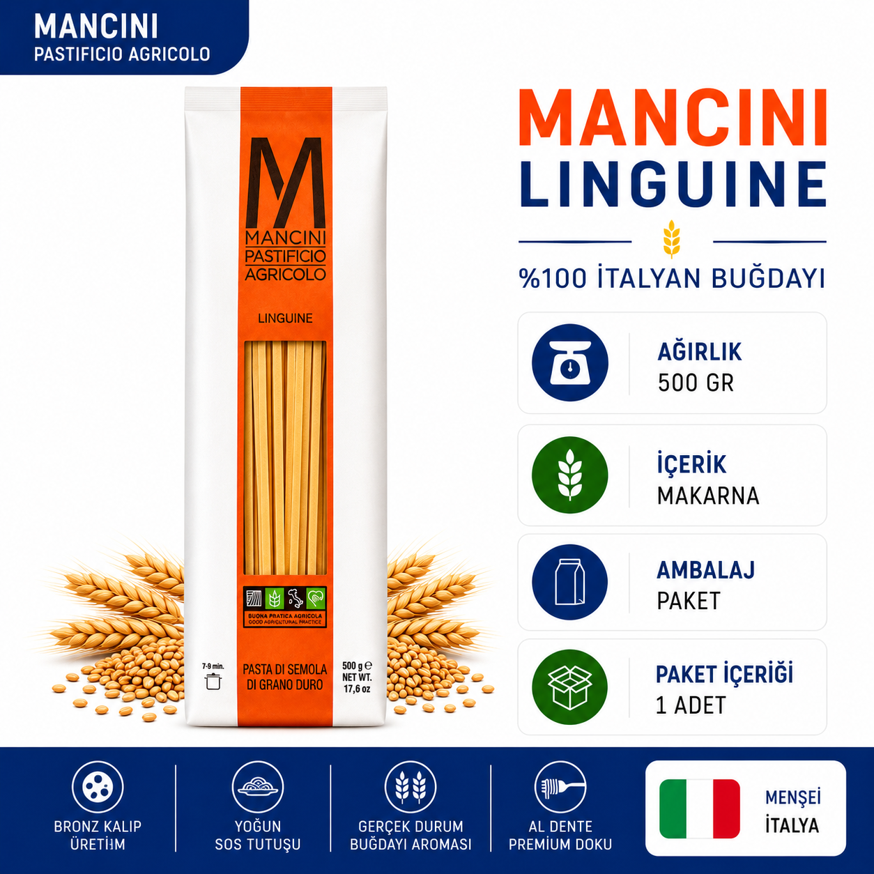 Mancini Pastificio Agricolo Yassı Makarna 500 GR