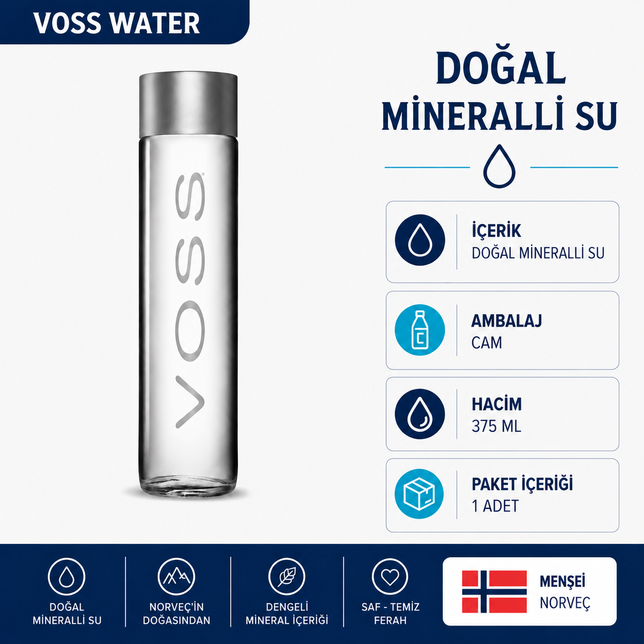 VOSS Doğal Mineralli Su Cam Şişe 375 ML