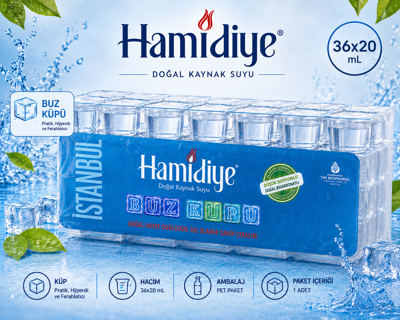 Hamidiye Doğal Kaynak Suyu Buz Küpü 20 ml X 36