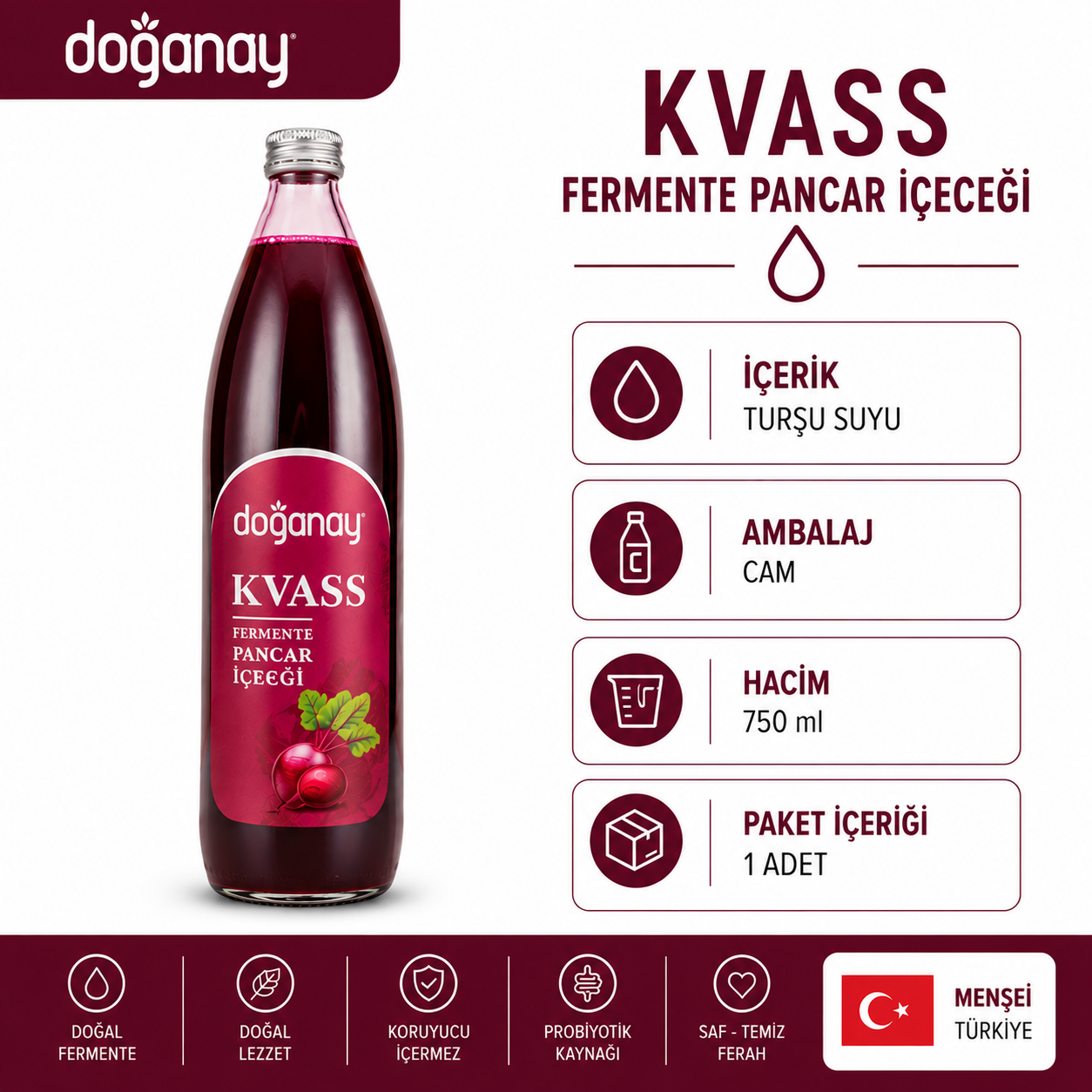 Doğanay Fermente Pancar Suyu Kvass Cam 750 Ml
