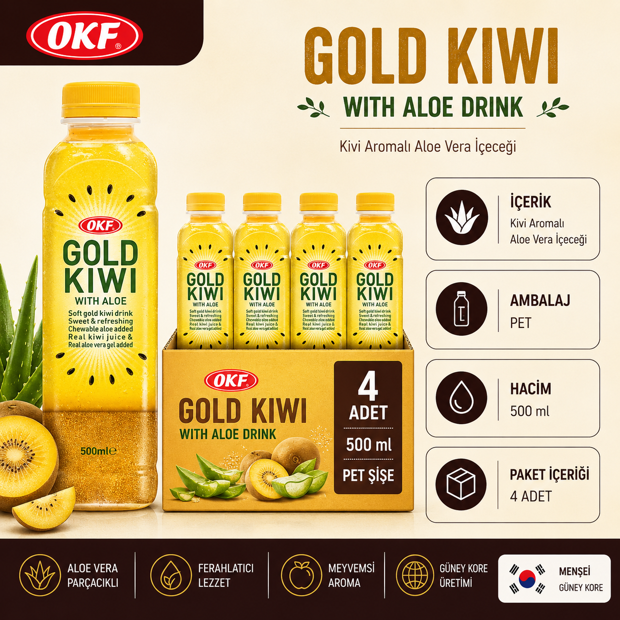 OKF Kivi Aromalı Aloe Veralı İçeceği 500 ml x 4