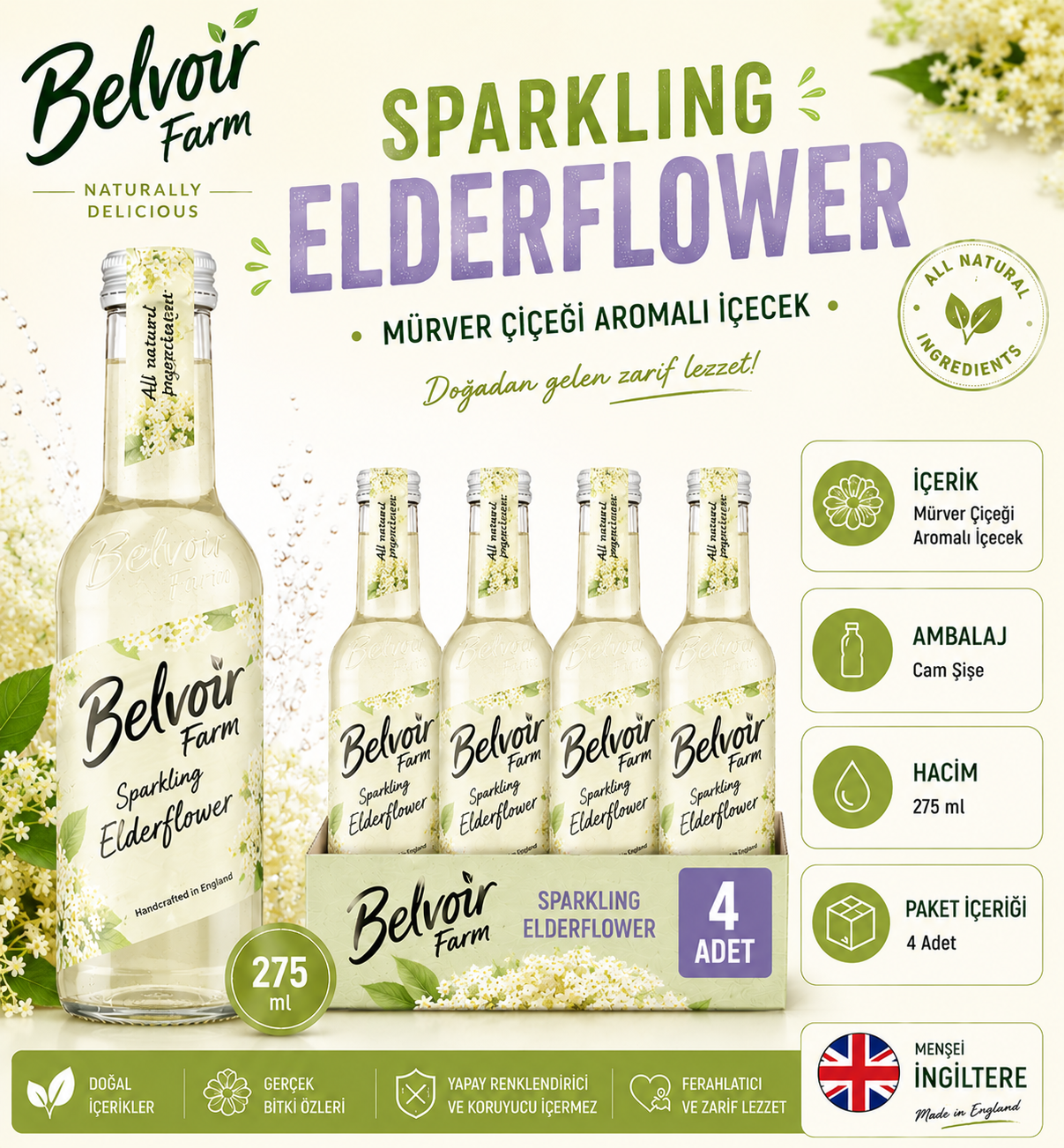 Belvoir Farm Mürver Çiçeği Aromalı İçecek 275 ml x 4