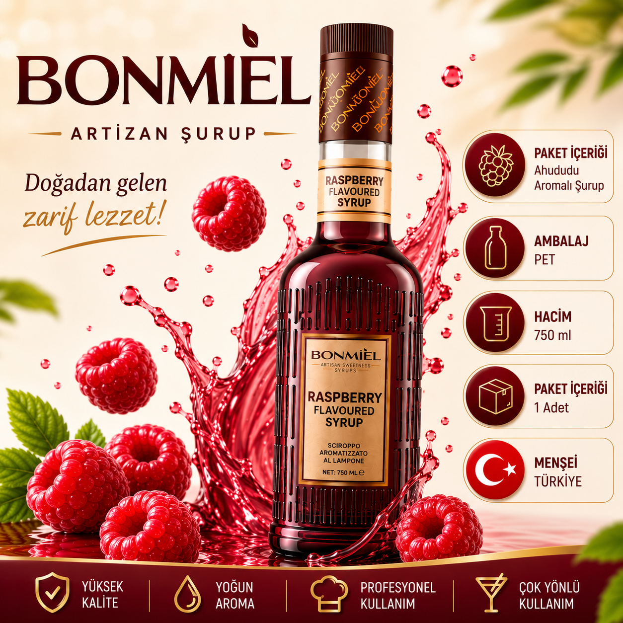 Bonmail Artizan Ahududu Aromalı Şurup 750 ml