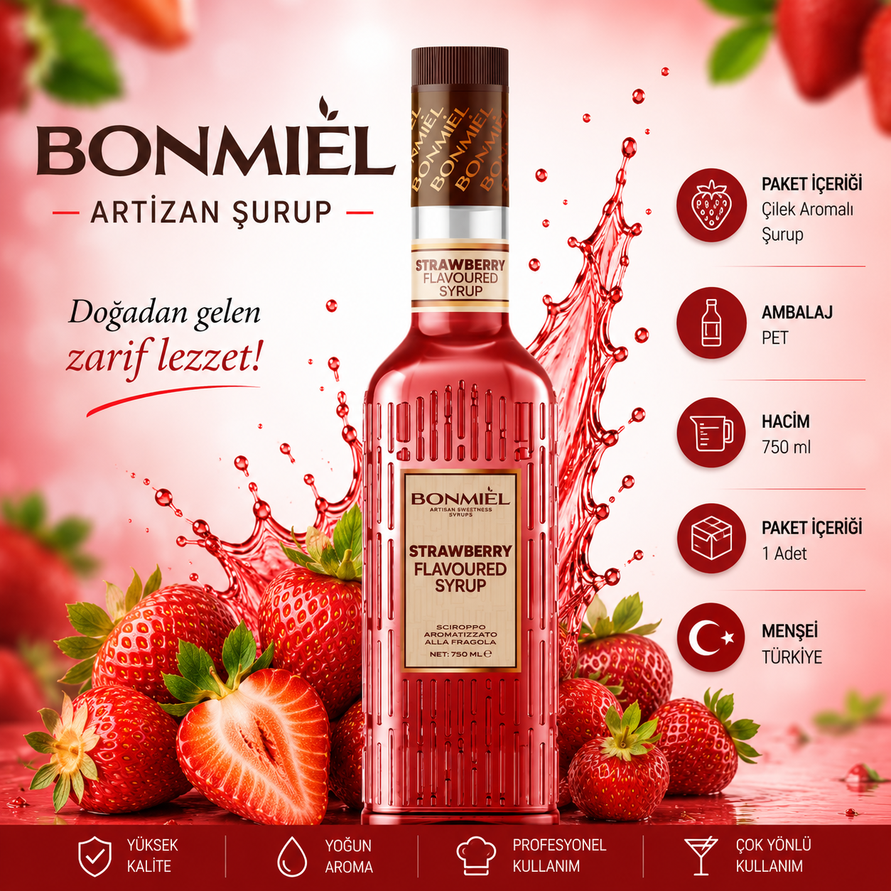 Bonmail Artizan Çilek Aromalı Şurup 750 ml
