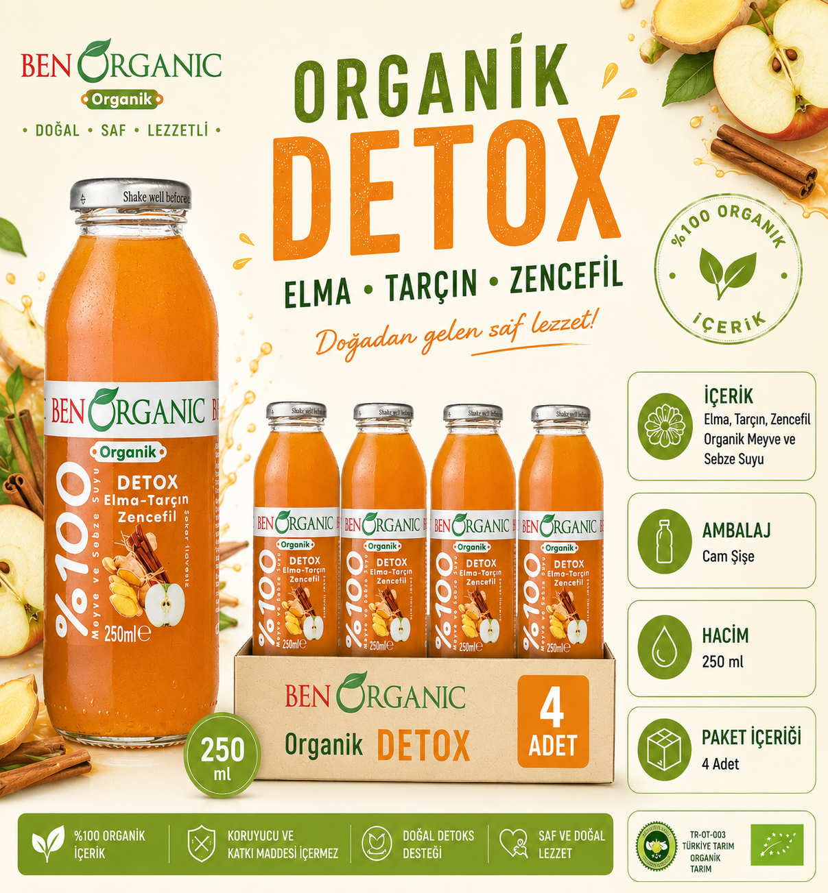 BenOrganic Organik Detox Suyu 4x250ml