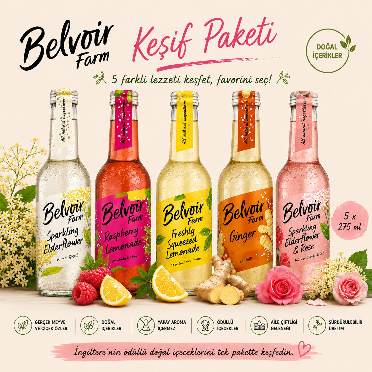 Belvoir Farm Keşif Paketi 275 ml x 5 Adet