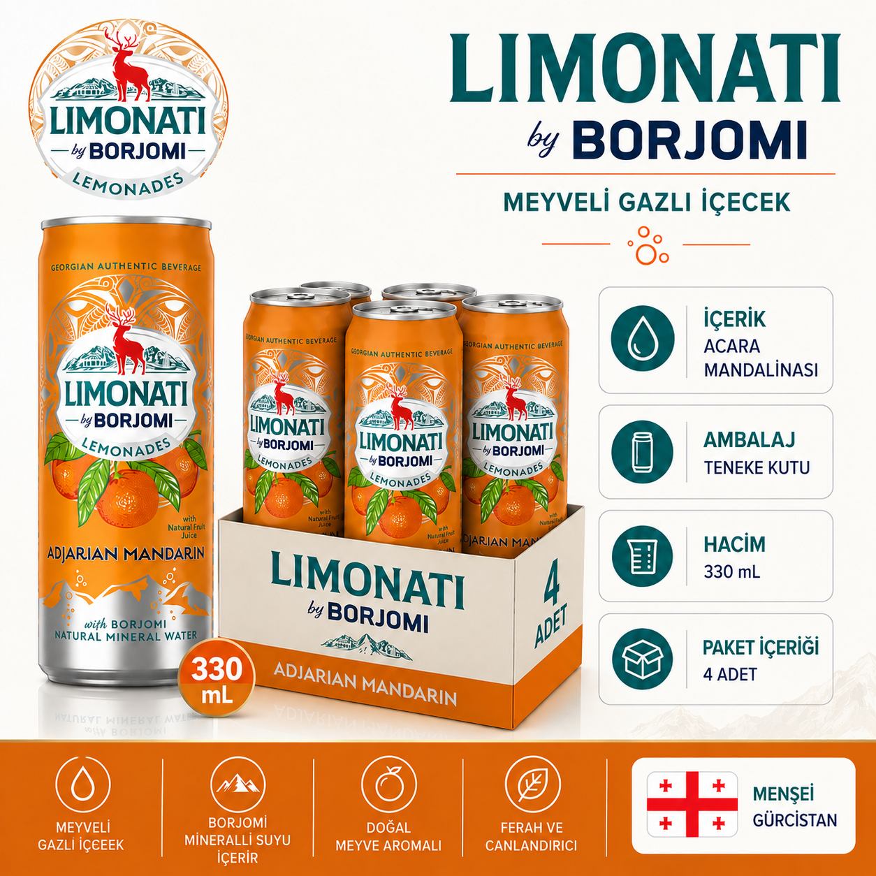 Borjomi Limonati Acara Mandalinası Aromalı 330 Ml x 4
