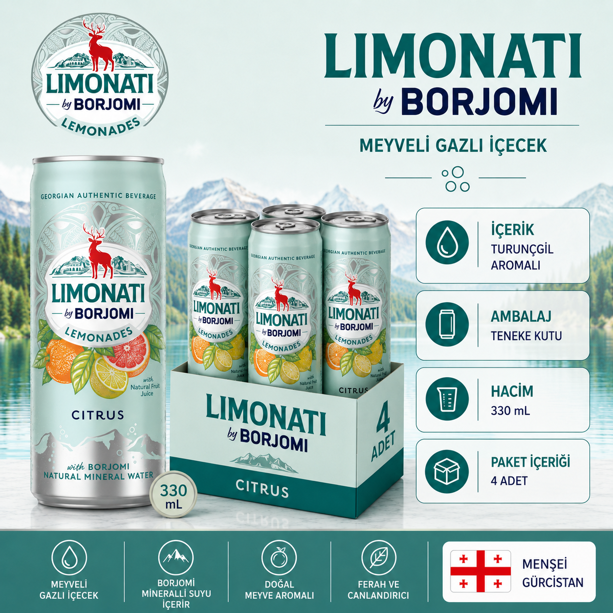 Borjomi Limonati Turunçgil Aromalı 330 Ml x 4