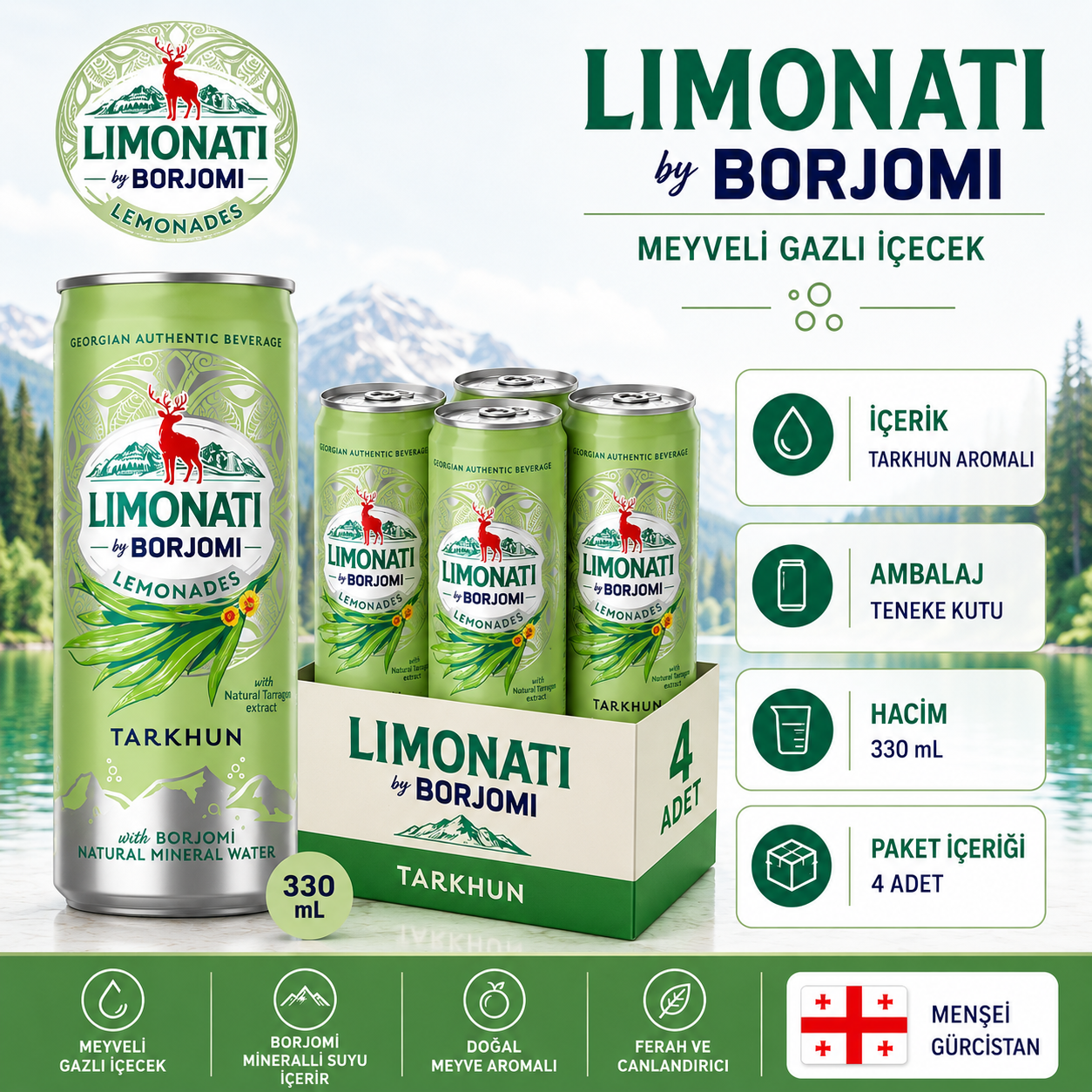 Borjomi Limonati Tarhun Aromalı 330 Ml x 4