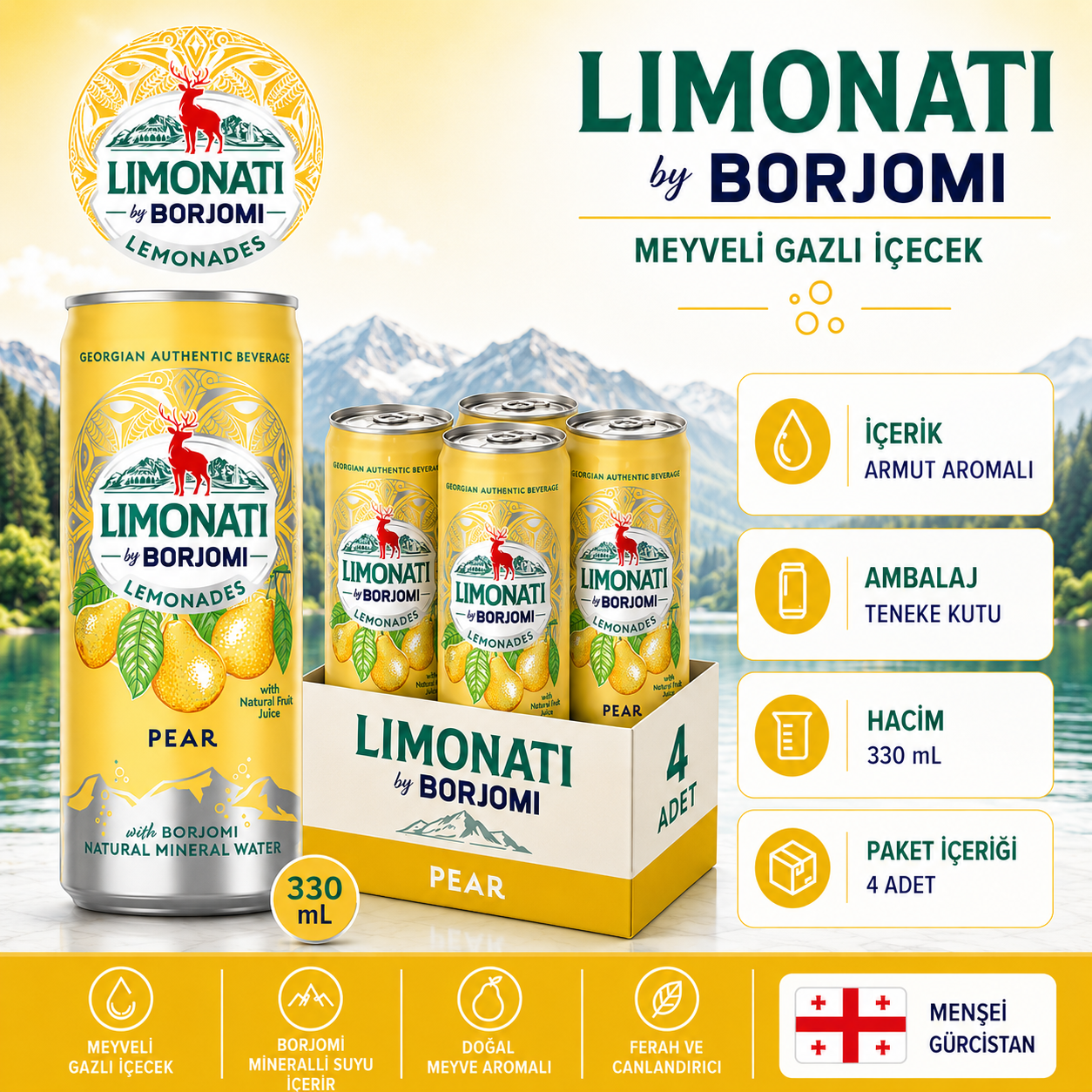 Borjomi Limonati Armut Aromalı 330 Ml x 4