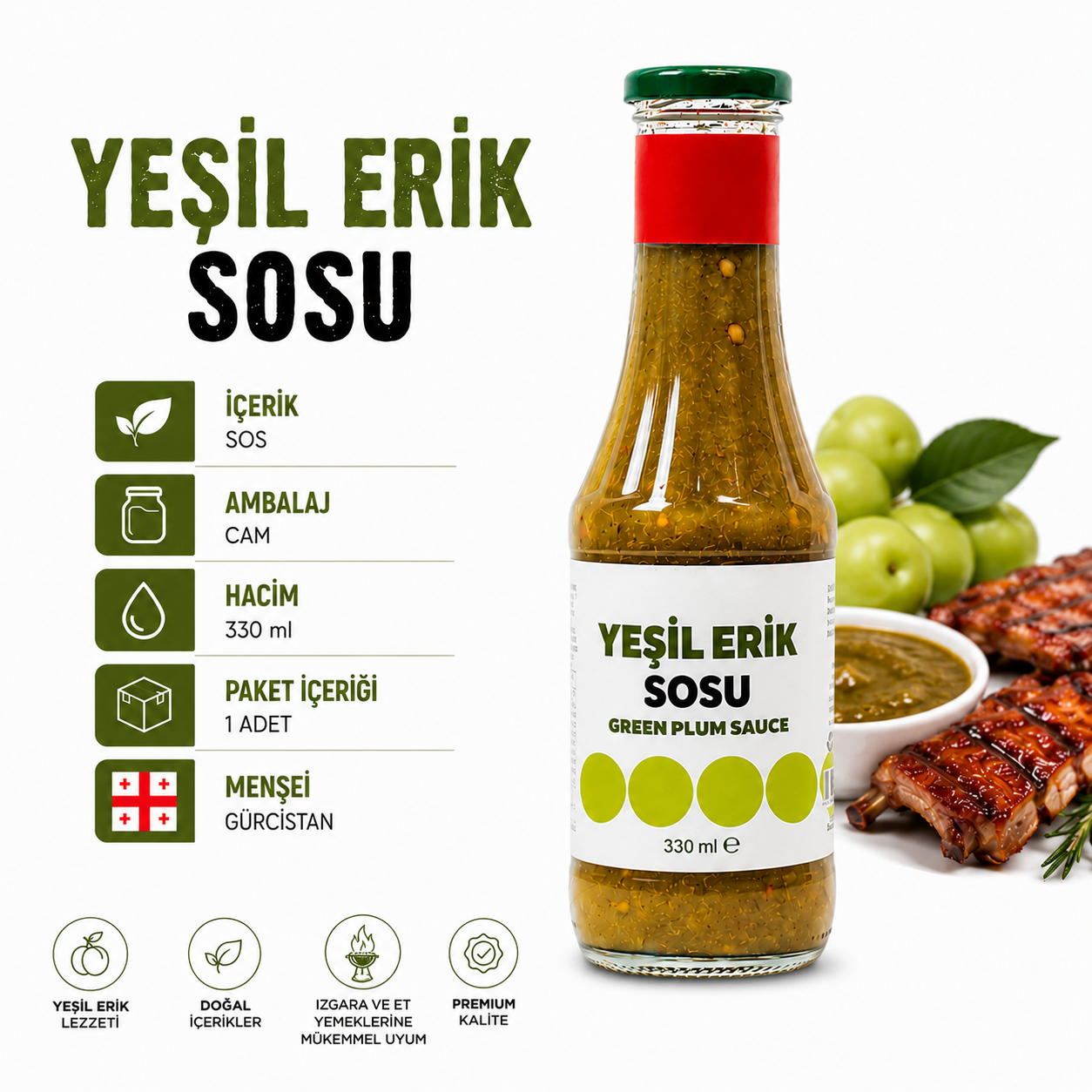 Geonatura Georgian Tkemali Yeşil Erik Sosu 330 Gr