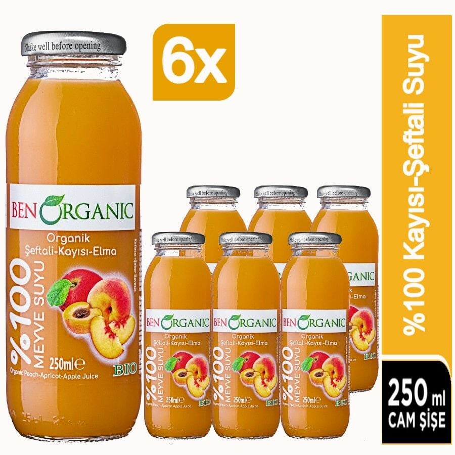 BenOrganic Organik Şeftali Kayısı Elma Suyu 6x250ml