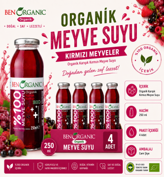 BenOrganic Organik Kırmızı Meyveler Suyu 4x250 ml