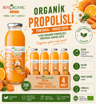 BenOrganic Organik Propolisli Portakal ve Havuç Suyu 4x250ml