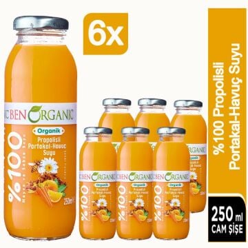 BenOrganic Organik Propolisli Portakal ve Havuç Suyu 6x250ml