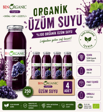 BenOrganic Organik Üzüm Suyu 4x250ml