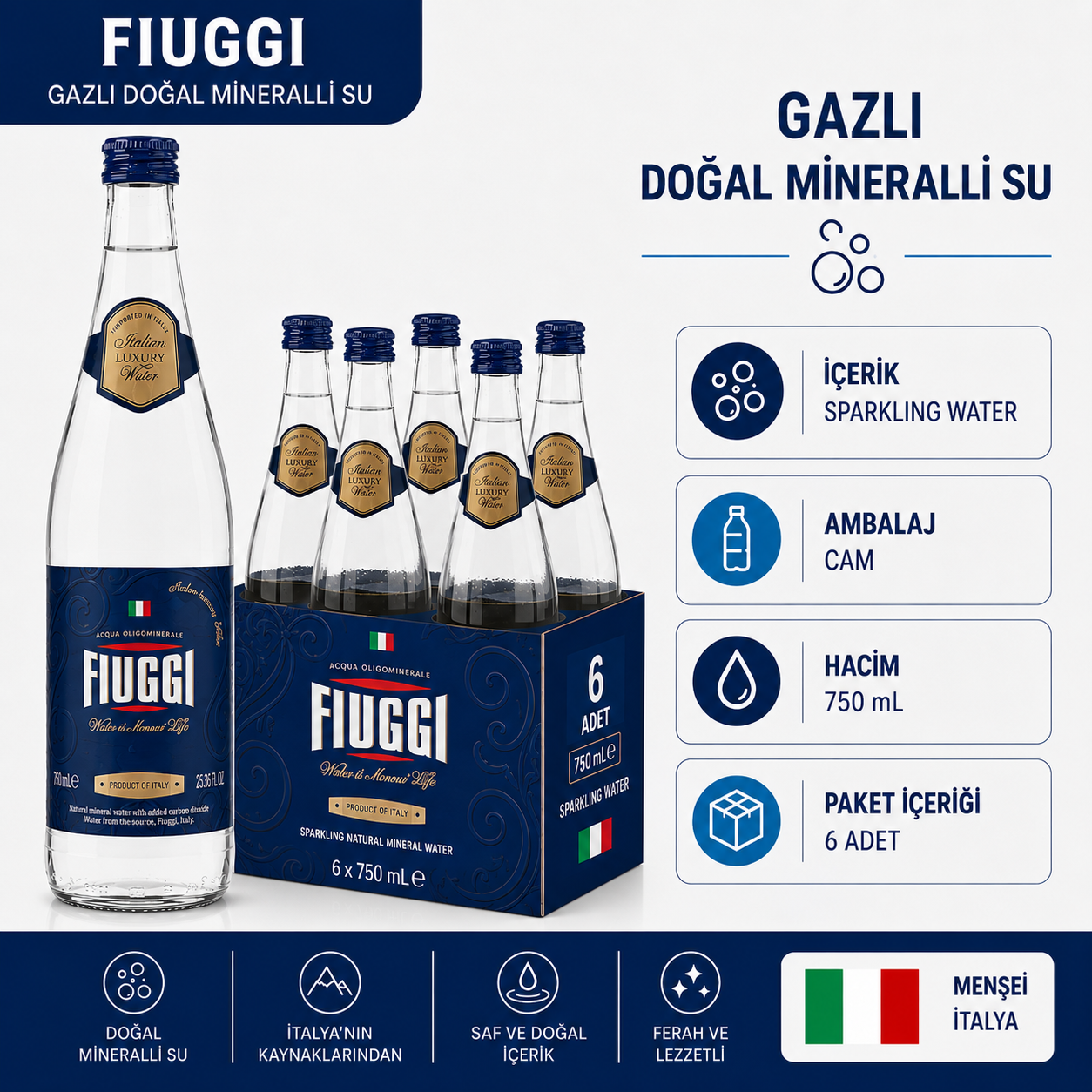 Fiuggi  Gazlı Su Cam Şişe 6x750ml