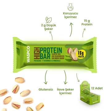 WASPCO Antep Fıstıklı Yüksek Protein Bar 50g
