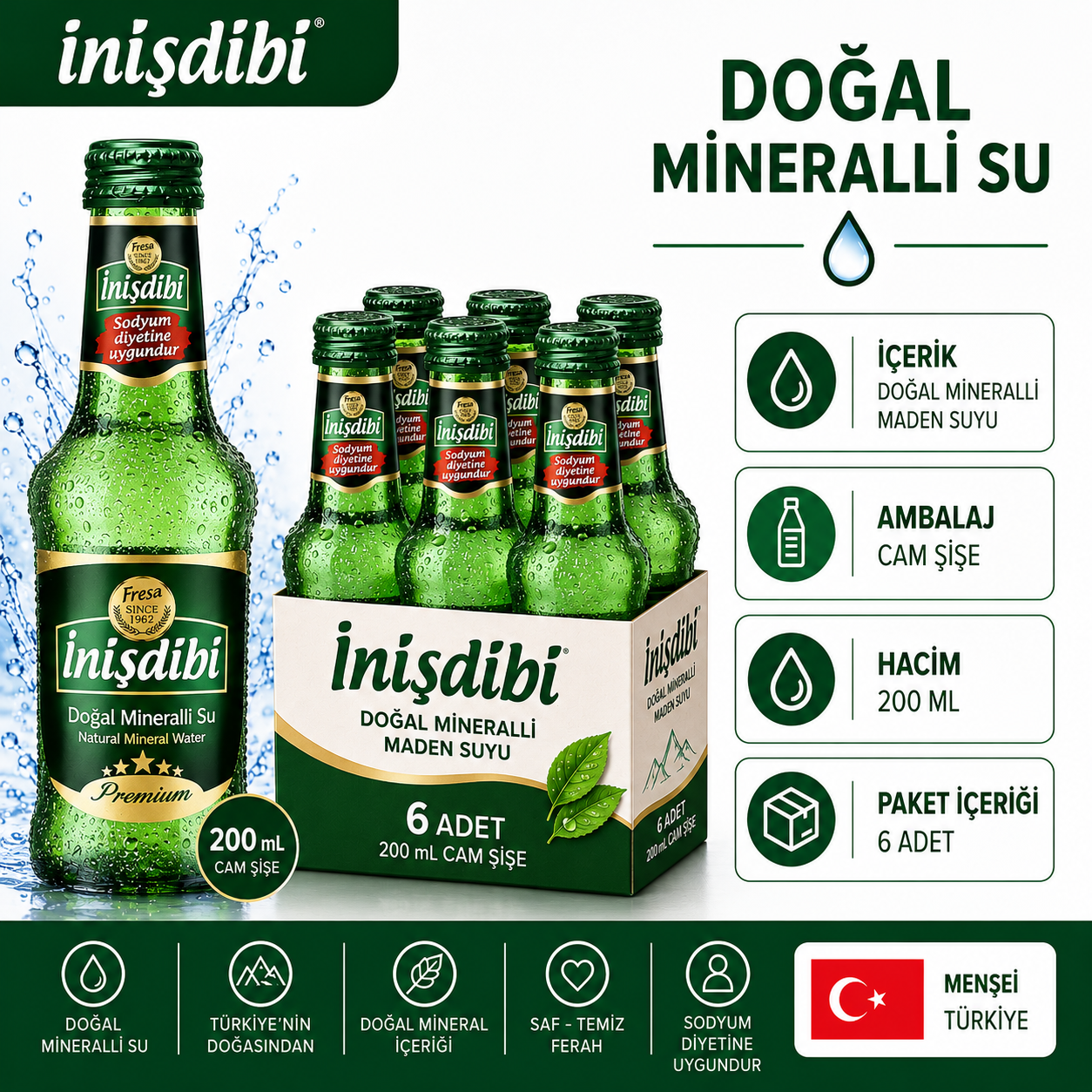 İnişdibi Premium Zengin Mineralli Su 200 ML x 6