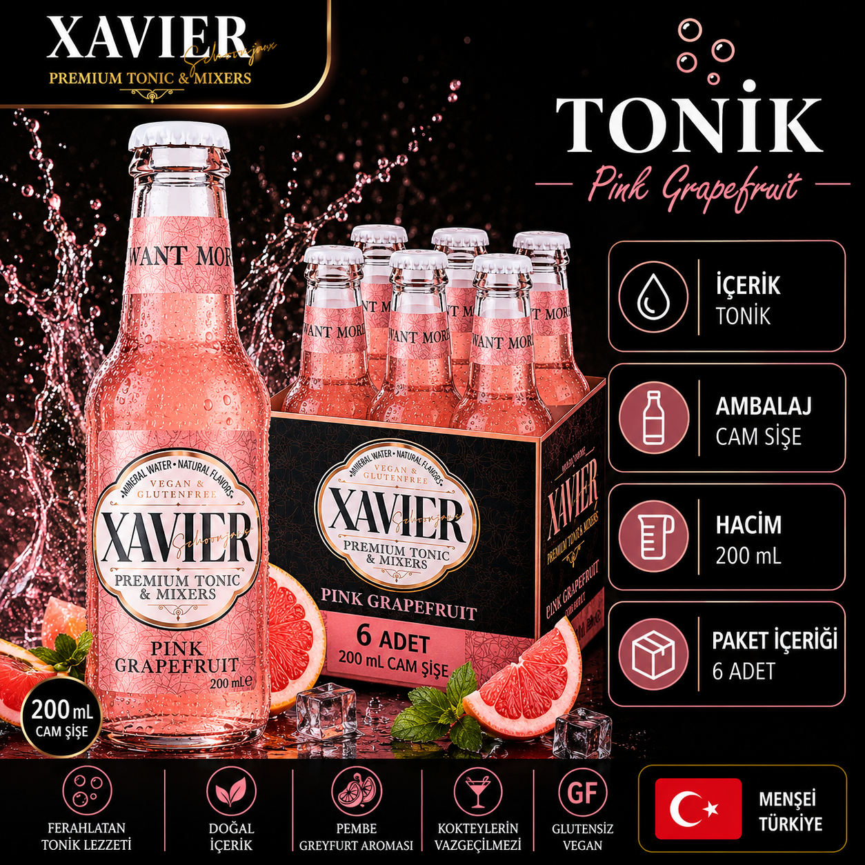 XAVIER Pink Grape fruit Mixer 200 ML X 6